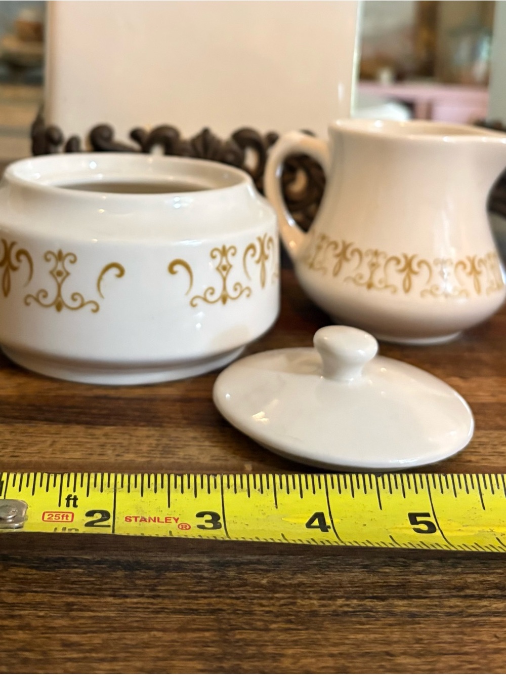 Homer Laughlin White Porcelain Sugar & Creamer with Gold Scroll Motif